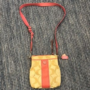 Coach Tan and Pink Crossbody Bag with Pleated Design